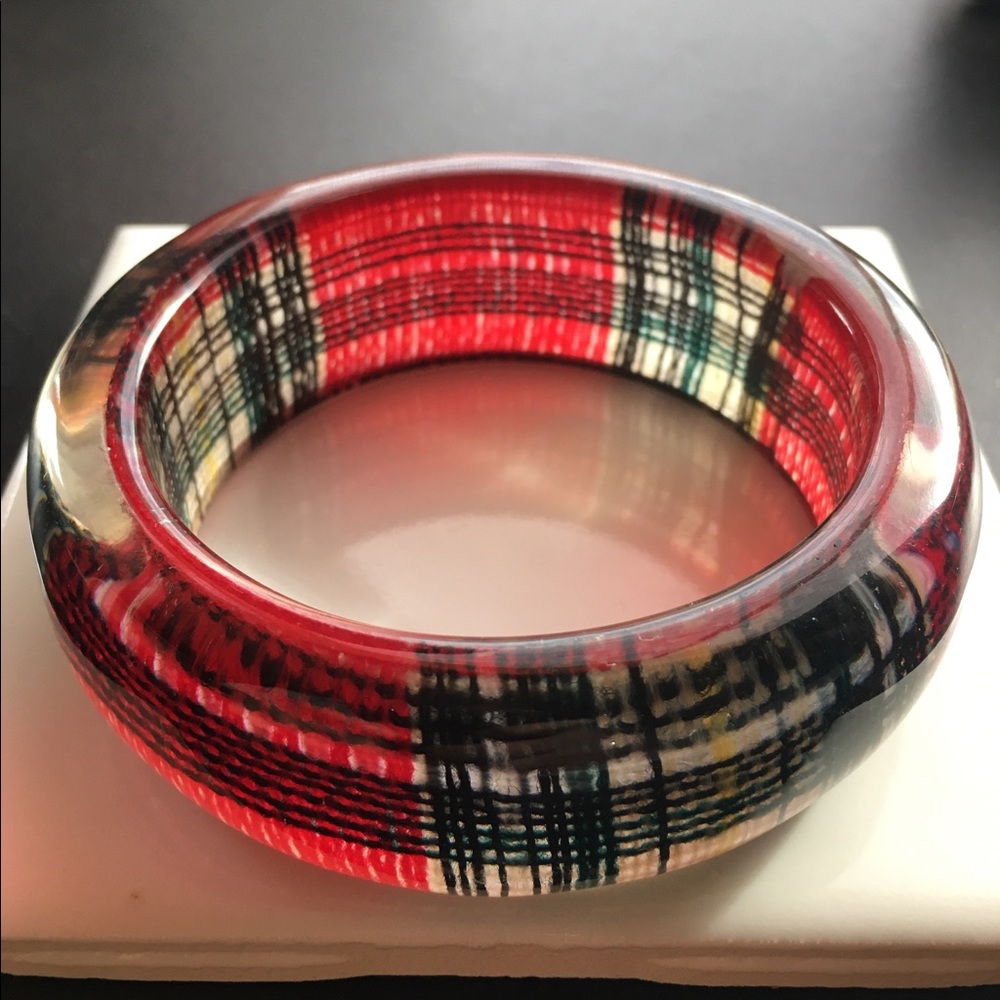 Vintage Thick Plaid Lucite Bangle Bracelet